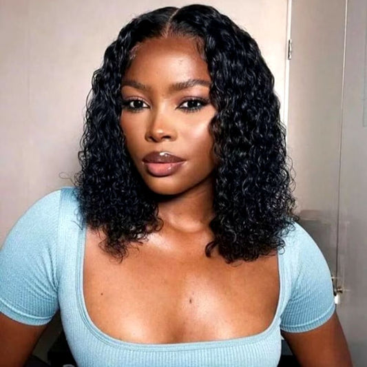 Bine LUXURY Wear and Go Glueless Bob Wig Pre Plucked Water Wave Transparent Lace front Wigs Human Hair 7x5