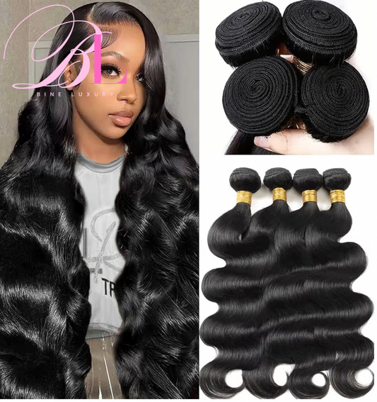 DEAL🔥🔥🔥BINE LUXURY Human Hair Bundles 18" 20" 22" 24" Body Wave Bundles Human Hair 100% 12A Brazilian Virgin Hair 3 Bundles Human Hair Extensions Quick Weave Natural Black