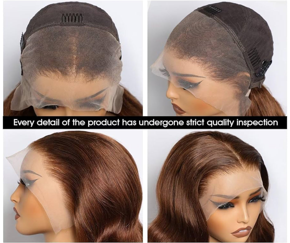 BINE LUXURY Brown Lace wig 13x4 Lace Front Wig Human Hair Body Wave HD Transparent Lace Wig Pre Plucked Brazilian Virgin Human Hair