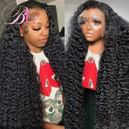 BINE LUXURY 13x6 HD Transparent Lace Front Wigs Human Hair 200 Density Full Frontal Deep Wave Lace Front Wigs Real Human Hair Wigs Pre Plucked Wigs