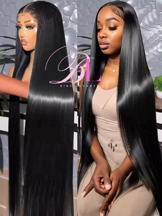 BINE LUXURY 13x4 Full Frontal Lace Wigs Human Hair HD Transparent Lace Wig Human Hair Brazilian Straight Pre Plucked & Bleached Knots