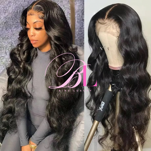 BINE LUXURY 13x4 Full Frontal Lace Wigs Human Hair HD Transparent Lace Wig Human Hair Water Wave Pre Plucked & Bleached 210 Density