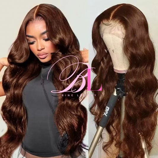BINE LUXURY Brown Lace wig 13x4 Lace Front Wig Human Hair Body Wave HD Transparent Lace Wig Pre Plucked Brazilian Virgin Human Hair