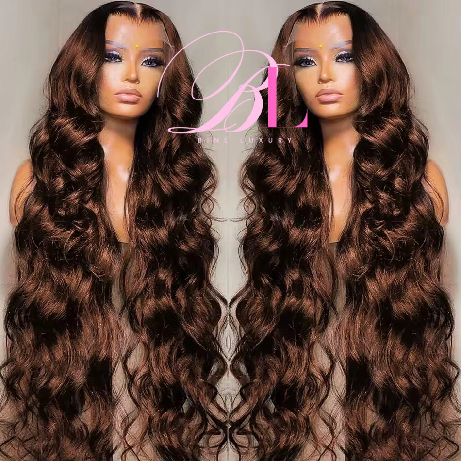 BINE LUXURY Brown Lace wig 13x6 Lace Front Wig Human Hair Body Wave HD Transparent Lace Wig Pre Plucked Brazilian Virgin Human Hair