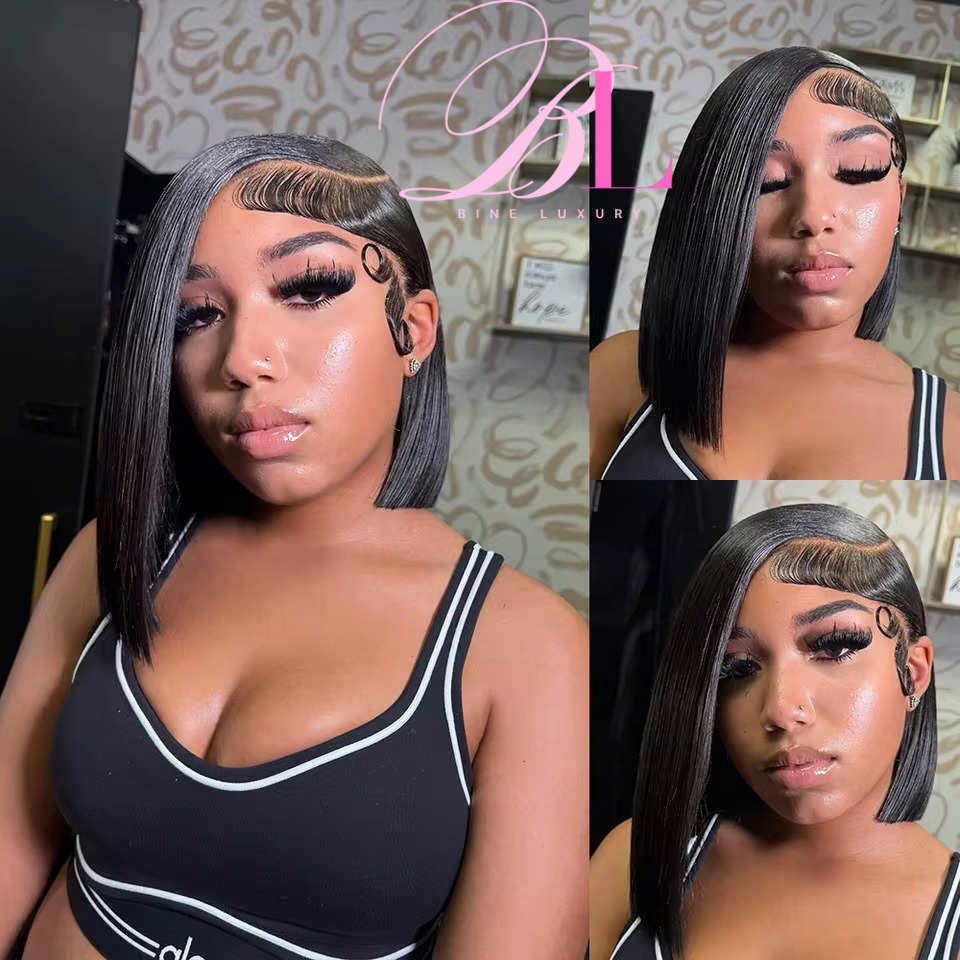 BINE LUXURY Bob Wig Human Hair 13x4 Lace Frontal Wig Straight HD Transparent Lace Front Wigs Human Hair Pre Plucked 150% Density