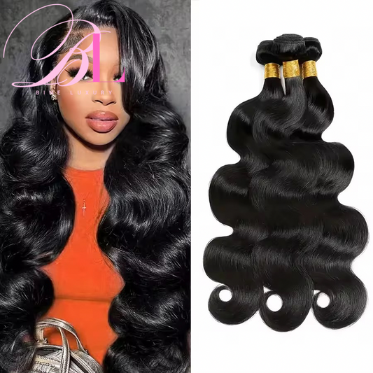 BINE LUXURY 16A Body Wave Bundles Human Hair 18 20 22 Inch 100% Real Raw Human Hair Bundles Body Wave,No Tangle Shedding,Triple Lifespan Virgin Hair Extensions Thick Weave Reusable