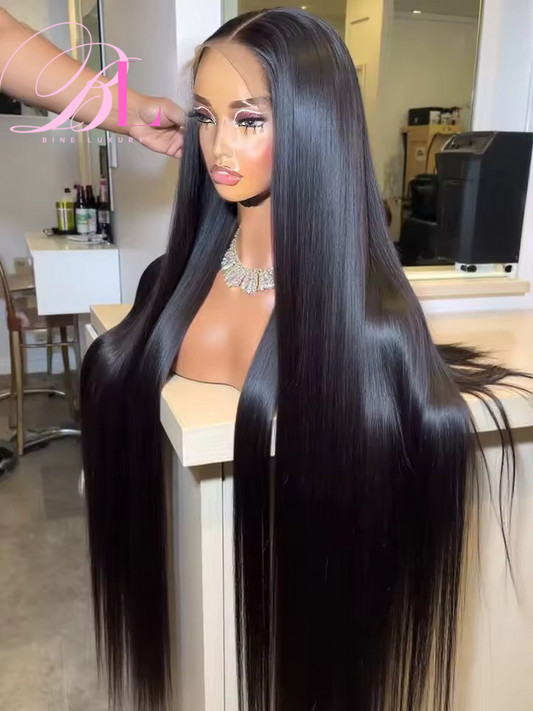 BINE LUXURY 13x6 HD Transparent Lace Frontal Wigs Human Hair 200 Density Full Frontal Straight Lace Front Wigs Real Human Hair Wigs Pre Plucked Wigs