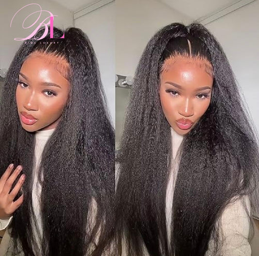 BINE LUXURY HD Lace 13x6 (Kinky Straight) full frontal HD Lace Raw Hair  Wig Human Hair 180 Density