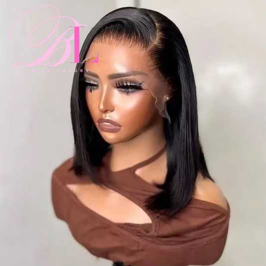 BINE LUXURY Straight Bob Wig Human Hair 13x4 HD Frontal Lace Wig Short Bob Wigs for Women Human Hair Pre Plucked 150% Density Natural Black Color