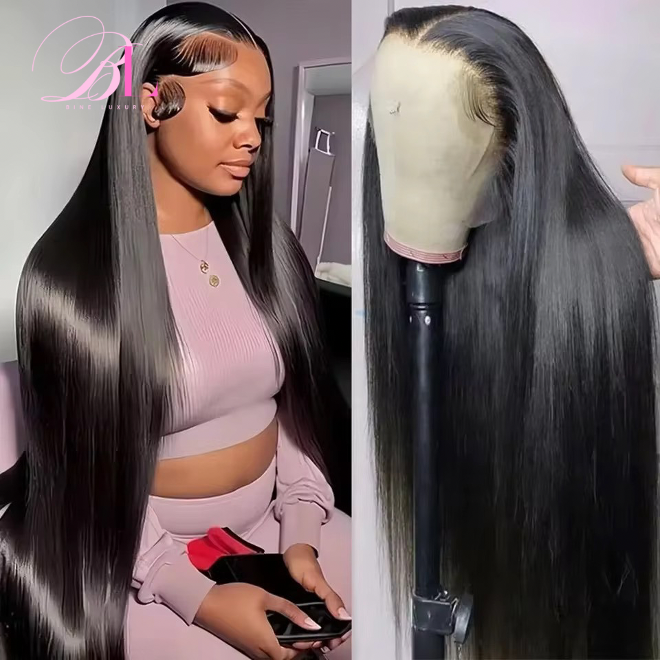 BINE LUXURY 13x6 HD Transparent Lace Frontal Wigs Human Hair 200 Density Full Frontal Straight Lace Front Wigs Real Human Hair Wigs Pre Plucked Wigs